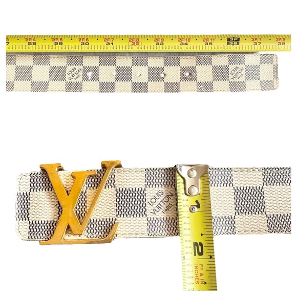 Authentic Louis Vuitton Damier Azur Leather & Gold Buckle Belt 80/32 - Picture 11 of 14